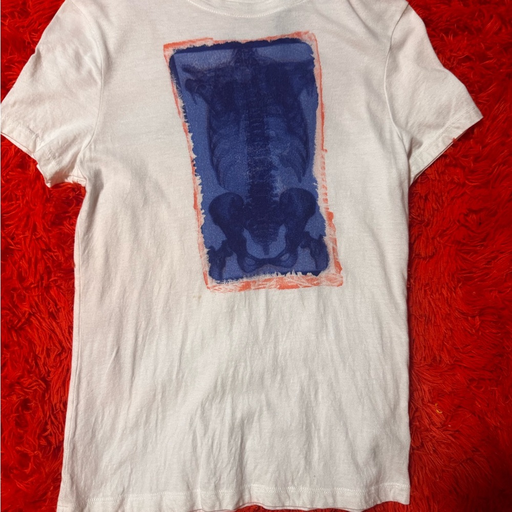 Women’s extra small White Tee with cyanotype X-ray skeleton Graphic